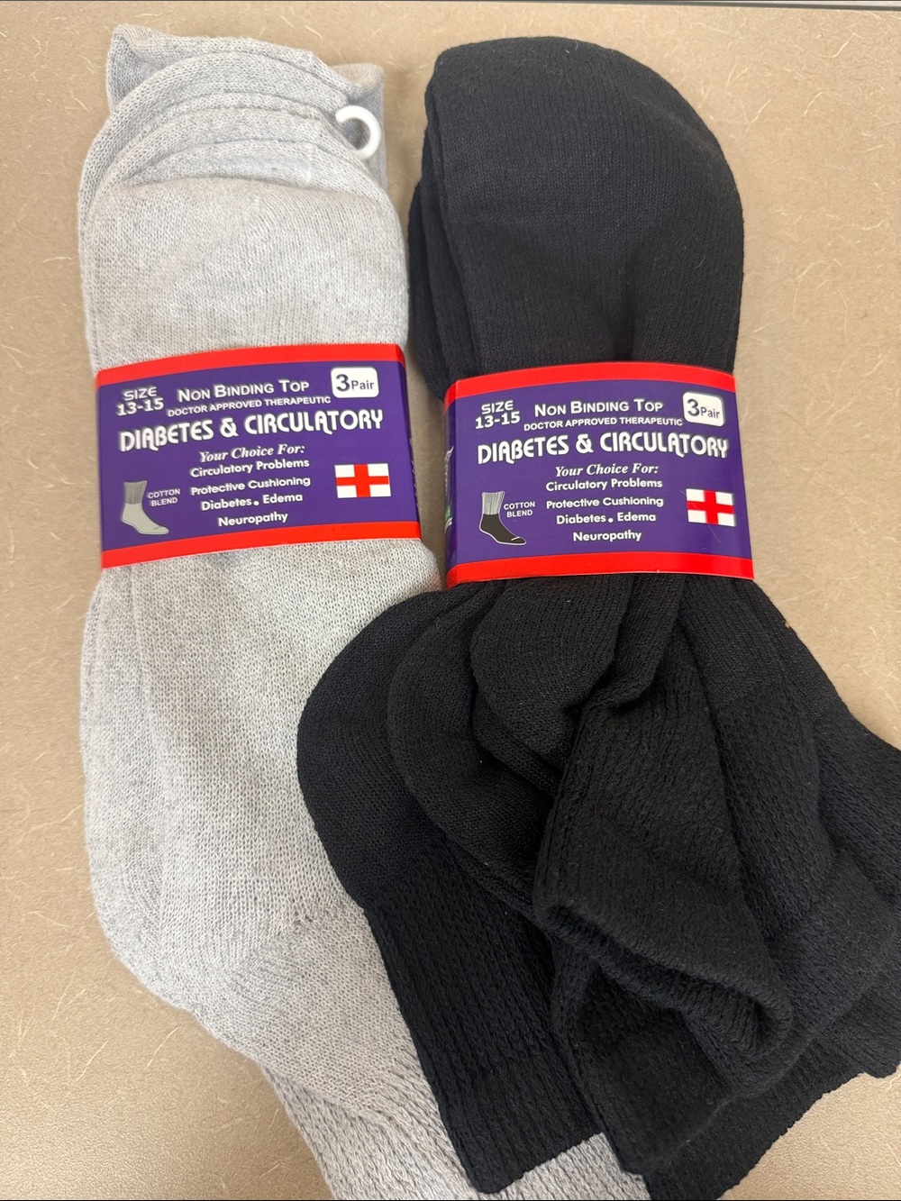 Diabetes & Circulatory Non-Binding Top Socks - Black & Light Gray (3 Pair each)